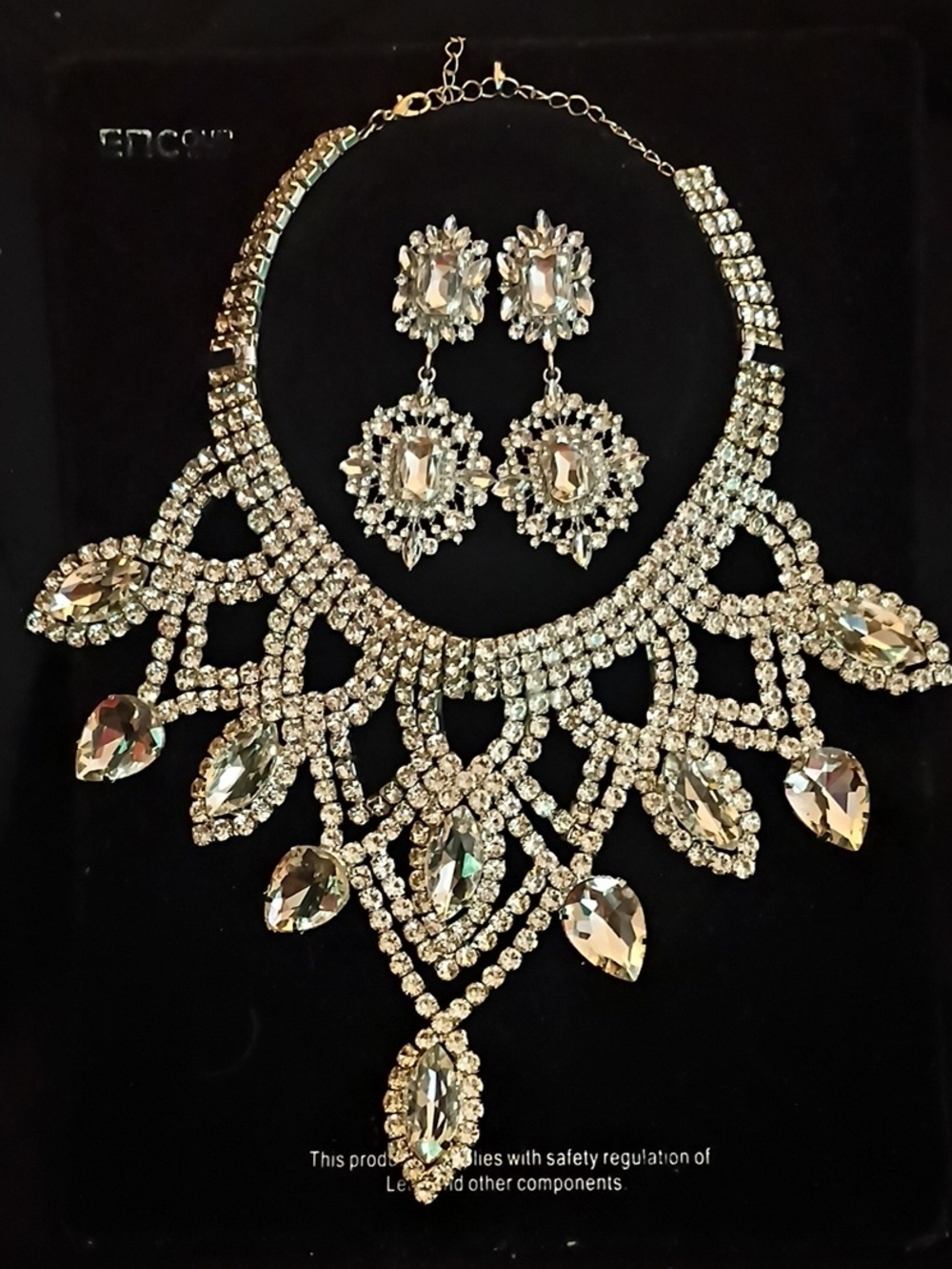 Clear Crystal Statement Necklace and Drop Earrings Set - Silver-Tone